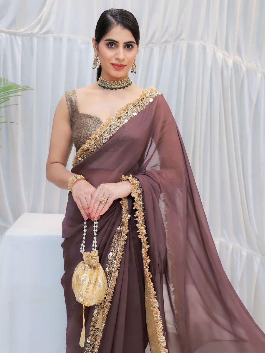 EleganceFlow Georgette Drape Saree with Ready Pleats